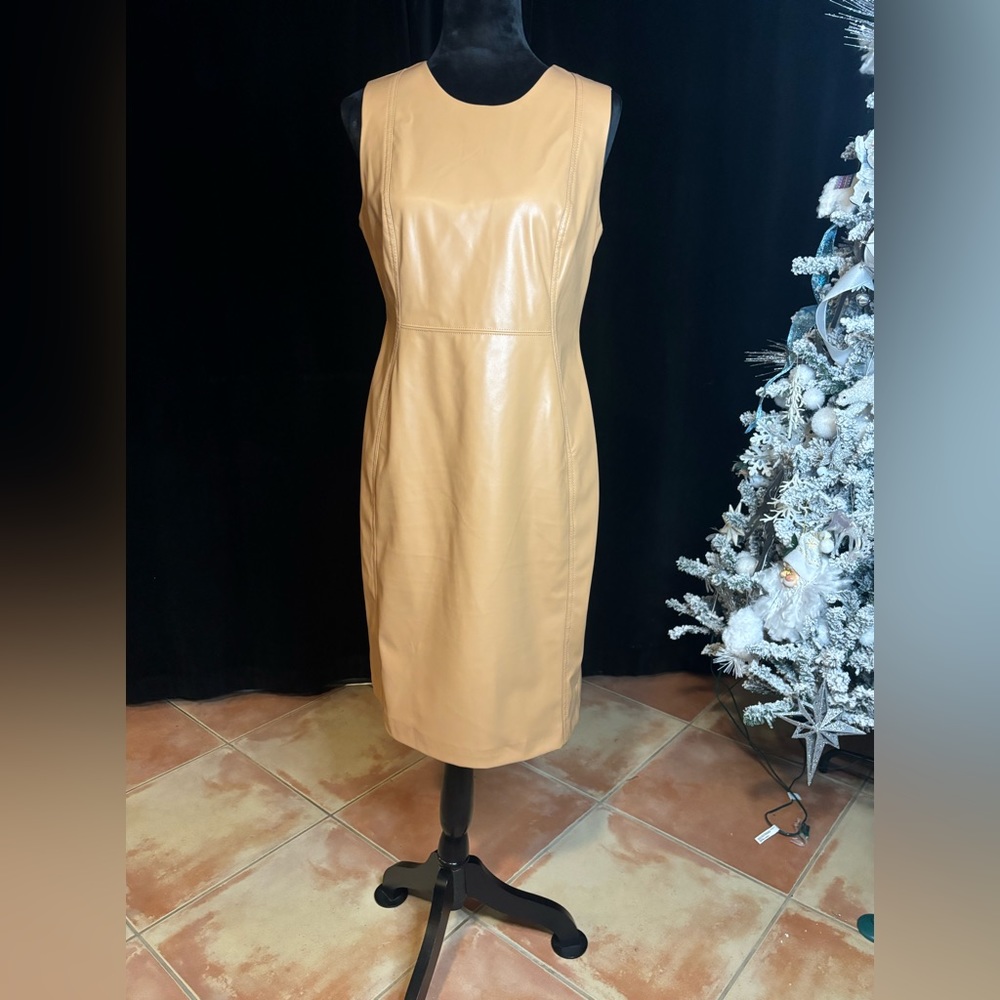 Faux leather brown dress